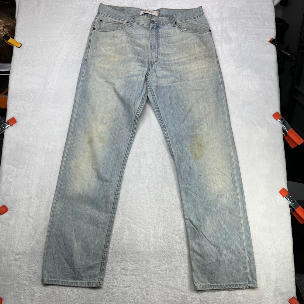 Levi's 505 Straight Leg Jeans Men's Blue Denim Cotton Pockets Zip Fly - 35X33